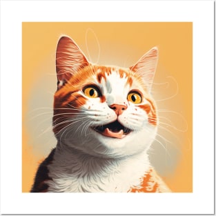 Smiling realistic illustration of ginger cat Posters and Art